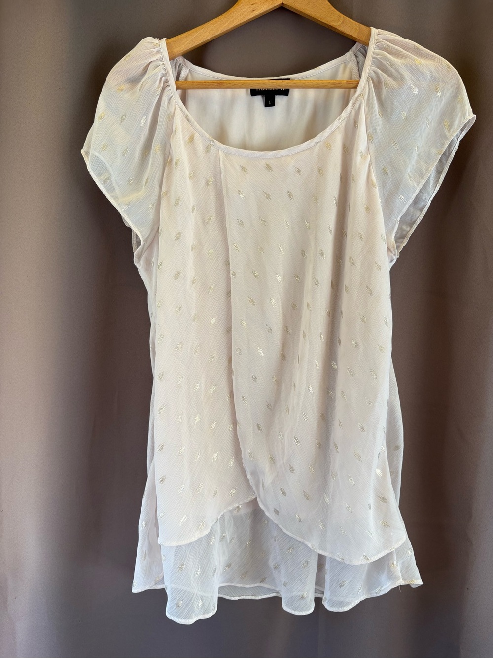 Light Cream Layered Chiffon Blouse with Metallic Dot Accent